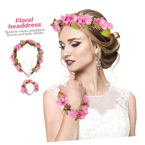 LRXIYODE 2 Stück Blumenhaarband und Armband Teilig Künstlicher Blumenkranz Haarschmuck Damen Realistischer Floral Headwear für Party Foto Requisiten Geburtstag Abschlussfeier von LRXIYODE