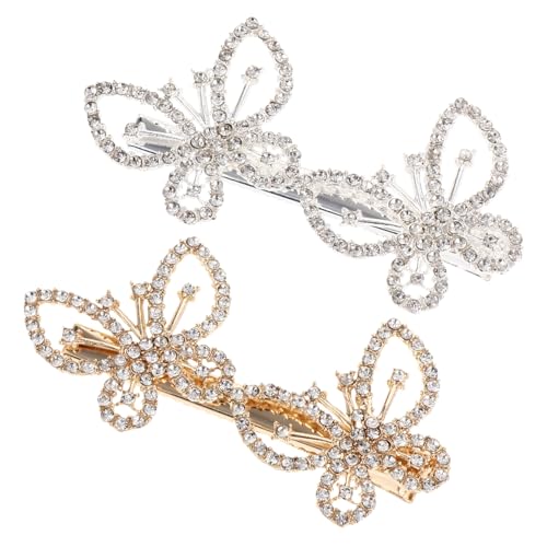 LRXIYODE 2 Stück Damen Haarklammern Schmetterling Strass Haarschmuck Funkelndes Design für Party Hochzeit Alltag Leicht und Tragbar in Gold und Silber von LRXIYODE