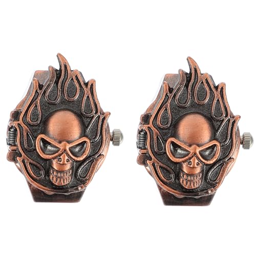LRXIYODE 2 Stück Elastische Fingeruhr Vintage Ringuhr mit Flip deckel Unisex für Herren Damen Modischer Schmuck für Alltag und Geschenk von LRXIYODE