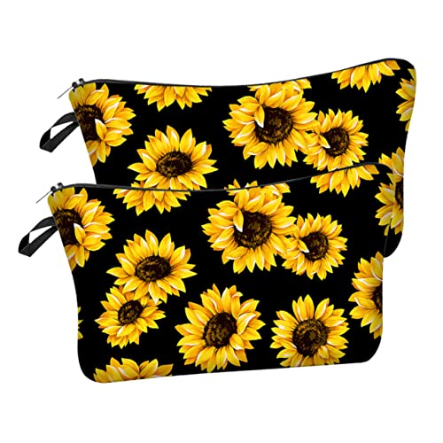 LRXIYODE 2 Stück Gelbe Sonnenblume Kosmetiktasche Leichte Reise Make Up Tasche mit Reißverschluss Tragbare Skincare Organizer Tasche für Damen und Alltag Vielseitige Aufbewahrung von LRXIYODE
