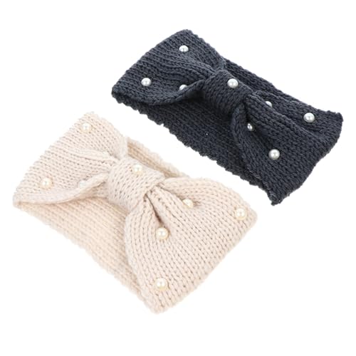 LRXIYODE 2 Stück Gestrickte Stirnbänder mit Perlen und Schleife Damen Haarband für Alltag Warm und Bequem als für von LRXIYODE