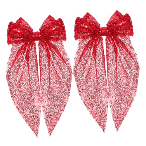 LRXIYODE 2 Stück Große Rote Pailletten Haarklammern Glitzernde Schleifen Haarspangen für Mädchen und Damen Einfach zu Befestigen für Partys Valentinstag und Festliche Anlässe von LRXIYODE