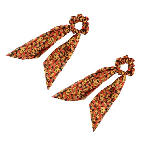LRXIYODE 2 Stück Halloween Haarbänder Kürbis Haargummi mit Tuch Schonend Stylisch für Damen Halloween Party Cosplay Sport Yoga Alltag Auffälliges Kürbis Motiv Haarschmuck von LRXIYODE