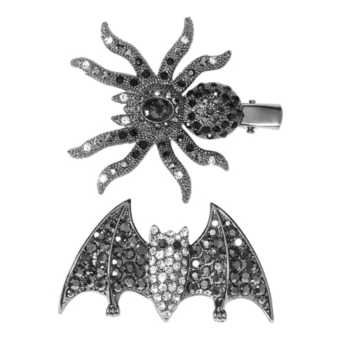 LRXIYODE 2 Stück Halloween Haarklammern mit Spinnen und Fledermaus Motiv Strassverziert Modische Haarclips für Damen Bequem und Langlebig für Kostümpartys und Festlichkeiten von LRXIYODE