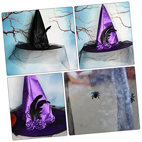 LRXIYODE 2 Stück Halloween Hexenhut Damen aus Leichtem Klassische Spitze Form Dekoratives Halloween Party Hexenkostüm Zubehör in Schwarz und von LRXIYODE
