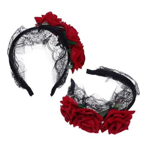 LRXIYODE 2 Stück Halloween Spitzen-rosen-haarband Eleganter Roter Haarschmuck mit Künstlichen Blumen Bequemes Damen-accessoire für Party Fotoshootings und Thematische Kostüme von LRXIYODE