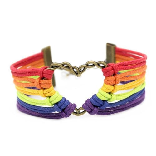 LRXIYODE 2 Stück Handgefertigte Retro Armbänder aus mit Geflochtenem Regenbogenherz Robustes Lgbt Pride Schmuckstück für Lesbische und Schwule Community Bronze und Silber von LRXIYODE