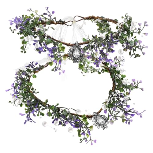 LRXIYODE 2 Stück Handgefertigtes Teiliges Blumenkranz Weiß mit Verstellbarem Band Filigraner Haarschmuck für Braut Hochzeit und Festival Leichter Kopfschmuck für Damen und Mädchen von LRXIYODE