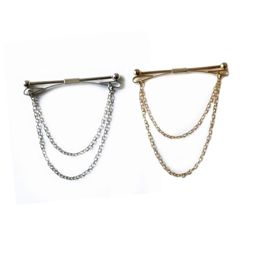 LRXIYODE 2 Stück Herren Kragenstäbchen mit Kette Teiliges aus Edelstahl Gold und Silber Lang Glänzend und Anlaufgeschützt Passend für Verschiedene Krawatten für Geschäftsreisen und Anlässe von LRXIYODE