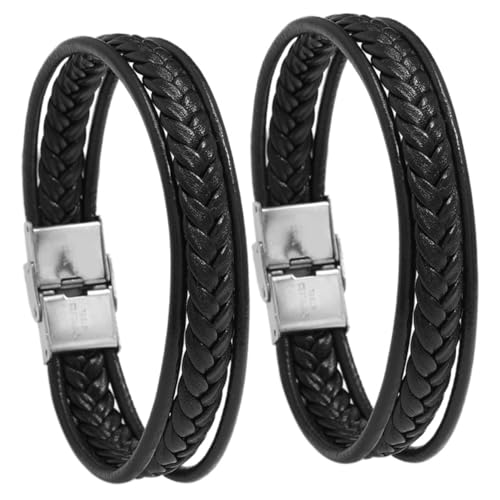 LRXIYODE 2 Stück Herren Lederarmband Geflochtenes Punk Armband mit Edelstahlverschluss Modisches Leichtes Handgelenkschmuck für Street Dance Alltag und Geschenkoption von LRXIYODE
