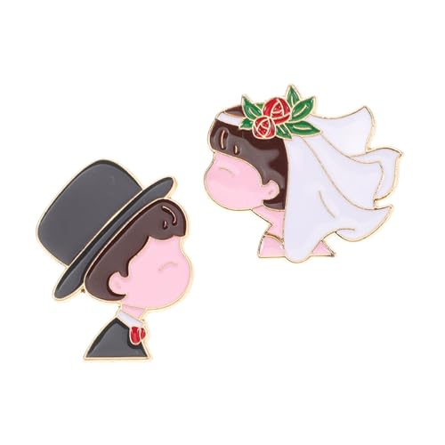 LRXIYODE 2stücke Metall Anstecknadeln Für Braut Und Bräutigam Süße Cartoon Hochzeitsbroschen Als Schmuck Für Kleidung Tasche Hut Party Feier von LRXIYODE
