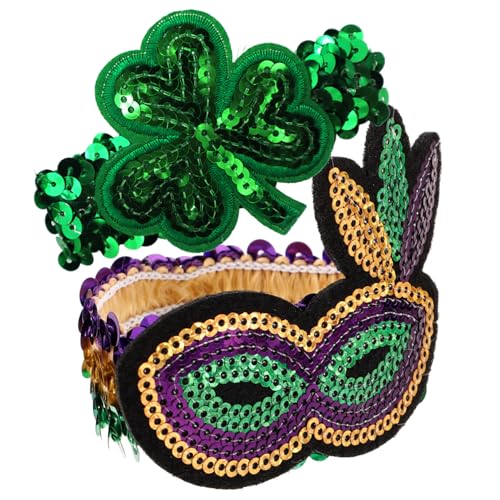 LRXIYODE 2 Stück Irische Party Armbänder mit Glitzer und Pailletten St Patricks Day Schmuck Buntes Handgelenksband mit Maske und Kleeblatt für Tanz und Festveranstaltungen von LRXIYODE