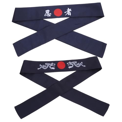LRXIYODE 2 Stück Japanisches Stirnband Sportstirnband Schweißabsorbierend Waschbar Für Karate Training Kochen Running Blau Ninja Drachen Design von LRXIYODE