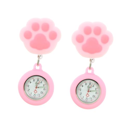 LRXIYODE 2 Stück Katzenpfoten Ansteckuhr für Krankenschwestern Tragbare Fob Uhr mit Clip Zubehör für Pflegekräfte und Medizinstudenten Praktische und Dekorative Taschenuhr Rosa von LRXIYODE