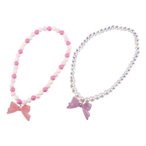 LRXIYODE 2 Stück Kinderkette Schmetterling Anhänger Süße Halskette für Mädchen Bunte Perlen Schmuck für Alltag Party Tanz Auffälliges Kinderschmuck von LRXIYODE
