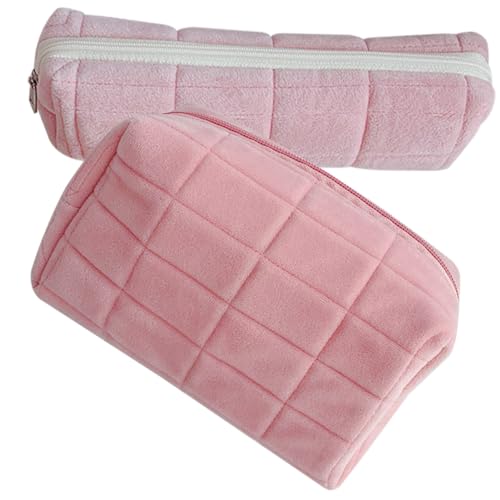 LRXIYODE 2 Stück Kosmetiktaschen Tragbare Make Up Aufbewahrungstaschen für Lippenstift und Toilettenartikel Reise Organizer für Damen Pinke Reißverschlusstaschen von LRXIYODE