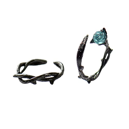 LRXIYODE 2 Stück Kreativer Paarring Rosen Offener Fingerring Verstellbar Schwarz Unisex Schmuck von LRXIYODE