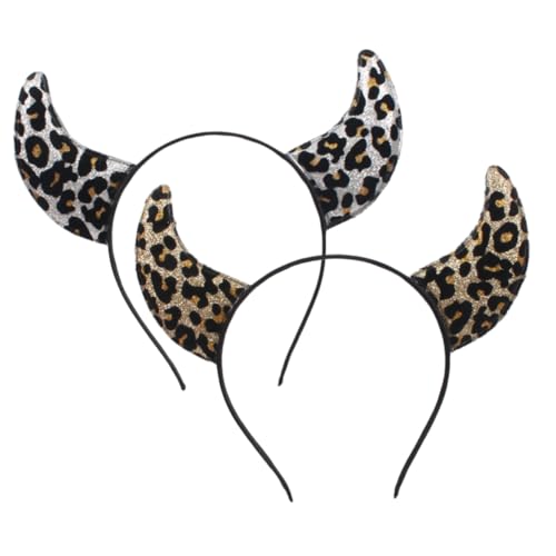 LRXIYODE 2 Stück Leopardenmuster Stirnband Teilig Ox Horn Design Leichtes Langlebiges Haarband für Damen Cosplay und Festival Party Weich Modisch Bequem Charmante Kostüm Accessoires von LRXIYODE