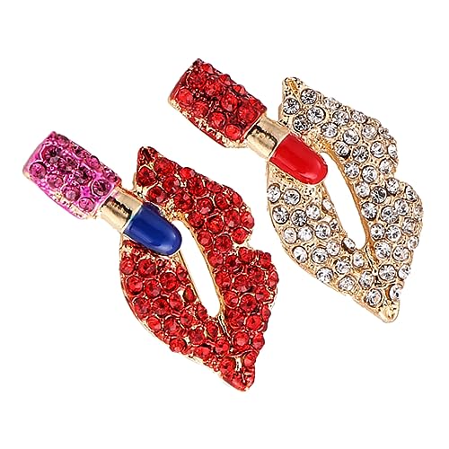 LRXIYODE 2 Stück Lippenstift Lippen Brosche mit Strass Anstecknadel für Damen Langlebige Brosche für Kleidung Taschen und Schals als für Frauen von LRXIYODE