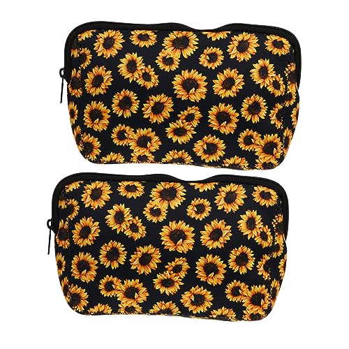 LRXIYODE 2 Stück Make Up Tasche Damen mit Sonnenblumenmuster Kompakt Leicht Robuster Reißverschluss Kosmetiktasche Organizer für Reisen und Alltag für Kosmetik und Toilettenartikel von LRXIYODE