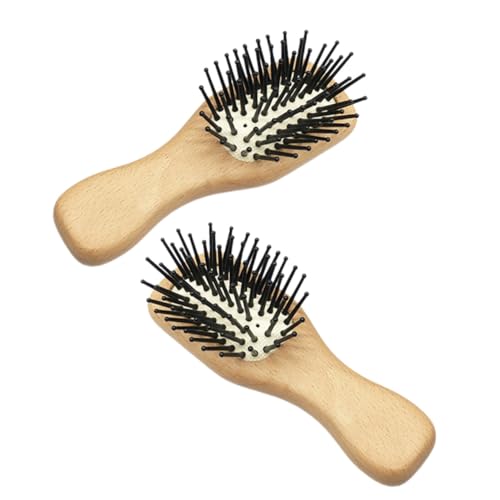LRXIYODE 2 Stück Mini Holzhaarbürste mit Kissen Teilig Leichte Reisebürste zur Sanften Entwirrung und Kopfhautmassage Kompakt für Haartypen Tragbar und Schonend für Unterwegs von LRXIYODE