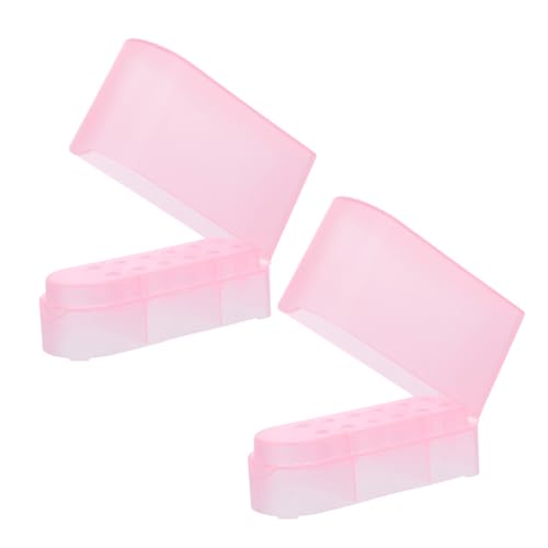 LRXIYODE 2 Stück Nagelbohrer Aufbewahrungsbox Halbtransparent Rosa Nagelfräser Bits Organizer Kompakt Tragbar Großvolumig Robust für Maniküre Werkzeugaufbewahrung Salon und Zuhause von LRXIYODE
