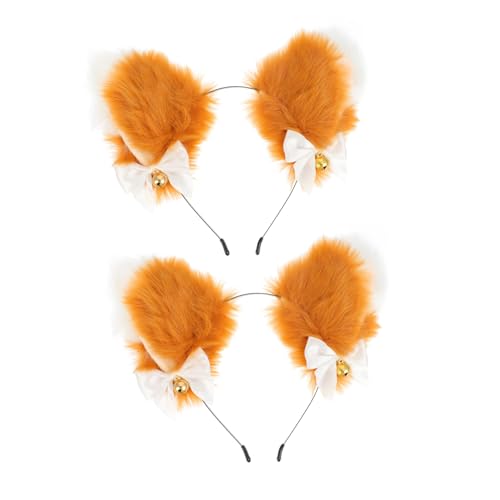 LRXIYODE 2 Stück Plüsch Katzenohren Haarreif Kawaii Cosplay Kopfband mit Glocke Weicher Kopfschmuck für Halloween Fasching Karneval und Party Verstellbar und Langlebig von LRXIYODE