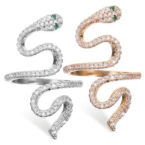 LRXIYODE 2 Stück Schlangenring Pack Gold Silber Verstellbare Unisex Schlangenringe für Damen und Herren Stilvolles Einzigartiges Schmuckstück für Jede Gelegenheit von LRXIYODE