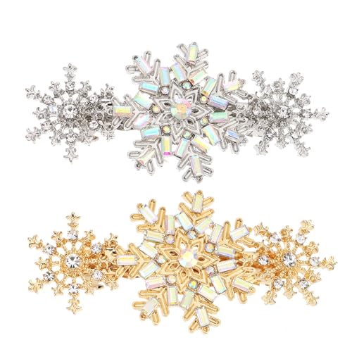 LRXIYODE 2 Stück Schneeflocken Haarklammern mit Strass Eleganter Haarschmuck für Mädchen Komfortable Schonende Haarspangen in Gold und Silber Festlicher Haarschmuck für Besondere Anlässe von LRXIYODE