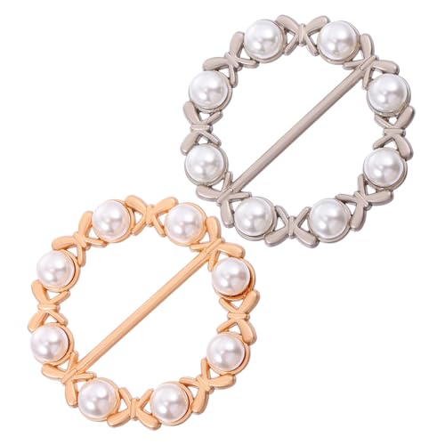 LRXIYODE 2 Stück Seidenschal Verschluss Rundes Design in Glänzend Gold Silber Stilvolle Schalspange Damen Modische Kleidung Dekoration Robuster Zinklegierung Imitationsperlen für von LRXIYODE