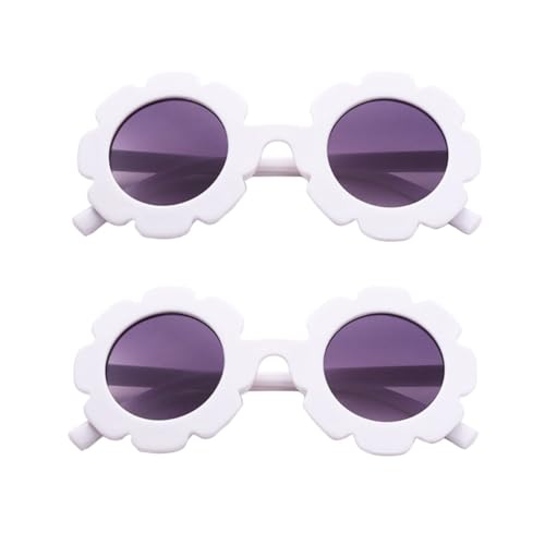 LRXIYODE 2 Stück Sonnenbrille Uv Schutz Sonnenblumen Design Weißer Rahmen Gläser Partybrille Robust Langlebig Geeignet für Jungen Mädchen Outdoor Zubehör von LRXIYODE