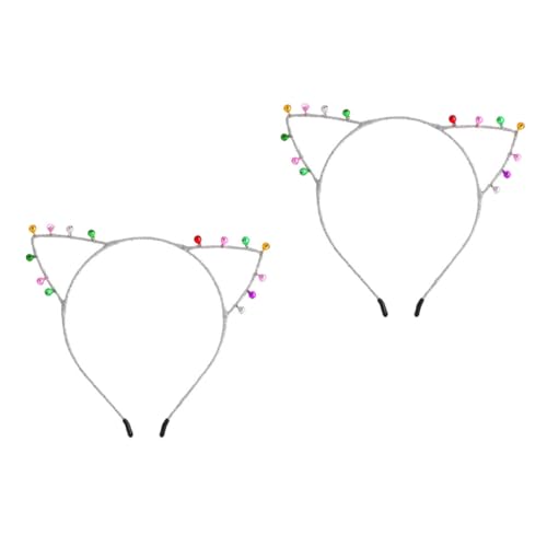LRXIYODE 2 Stück Stirnband mit Glocken und Katzenohren Niedlicher Haarschmuck für Cosplay Party Geburtstag Atmungsaktiv Langlebig Modisch Silberfarben von LRXIYODE