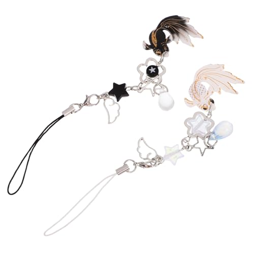 LRXIYODE 2 Stück Teiliges Chinesischer Stil Handy Anhänger mit Fisch und Stern Perlen Langlebige Kunststoff Metall Legierung Dekorative Charms für Schlüssel Tasche Telefon Stilvolle von LRXIYODE