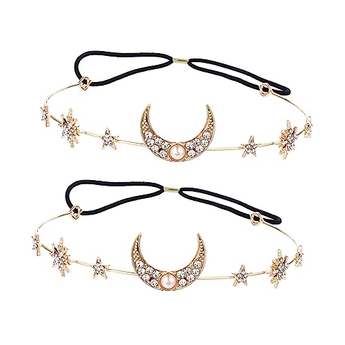 LRXIYODE 2stücke Sternen Haarschmuck Damen Stirnband Strass Kopfschmuck Hochzeit Haar Accessoires Ornament Party Fotografie Cosplay Anlass von LRXIYODE