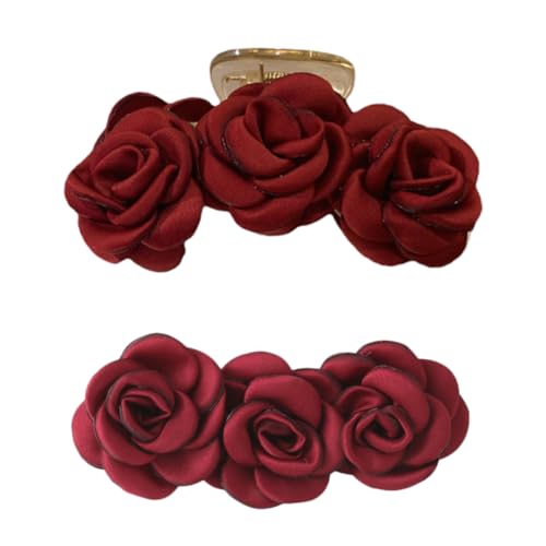 LRXIYODE 2 Stück Teiliges Haarklammern Frauen Haarspangen Fester Sitz Vielseitig Einsetzbar für Alltag und Beauty routine Rosa Camellia Haarclips von LRXIYODE