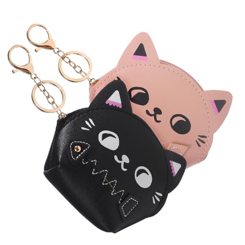 LRXIYODE 2 Stück Teiliges Kleine Münzbörse Damen Katzenmotiv Süße Kätzchen Geldbörse mit Reißverschluss Kompakte Schlüssel Tasche Farblich Sortiert Schwarz Rosa für Alltag und von LRXIYODE