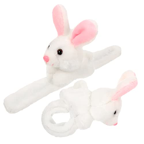 LRXIYODE 2 Stück Teiliges Kuscheltier Slap Armband mit Kleinem Weißen Hasen Weiches Tier Schnapparmband Strapazierfähig und Flexibel als Kindergeburtstags Mitgebsel und Party Goodie Bag von LRXIYODE