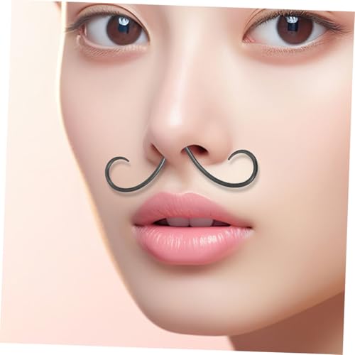 LRXIYODE 2 Stück Teiliges Nasenpiercing Mustache Septum Ring aus Edelstahl Schwarz Komfortabel Modisch und Einzigartig Lustiger Nasenring für Damen und Herren Hautfreundlich und Langlebig von LRXIYODE