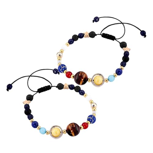 LRXIYODE 2 Stück Teiliges Planet Armband für Damen Natürliches Steinarmband mit Sonnensystem Design Vielseitig für Alltag Reisen und Soziale Anlässe Einzigartiger Schmuck zur Entspannung von LRXIYODE