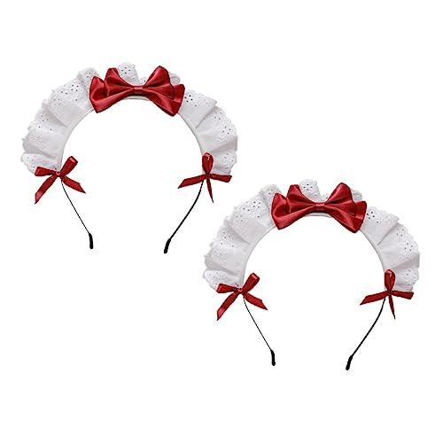 LRXIYODE 2 Stück Teiliges Rotes Lolita Haarband mit Spitze und Schleife Leichtes Damen Party Haarschmuck Vielseitiges Cosplay Stirnband für Mädchen Maid Headwear für Festliche Anlässe von LRXIYODE