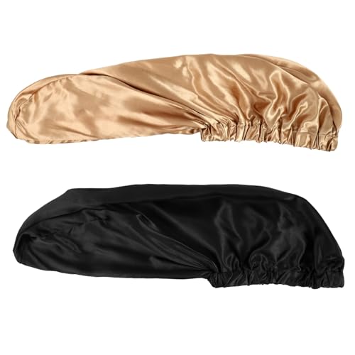 LRXIYODE 2 Stück Teiliges Satin Schlafmütze für Frauen Lange Haarkappe mit Knopfverschluss Langlebig Rutschfest Geeignet für Haartypen zum Schutz und Wickeln der Haare Nachts von LRXIYODE