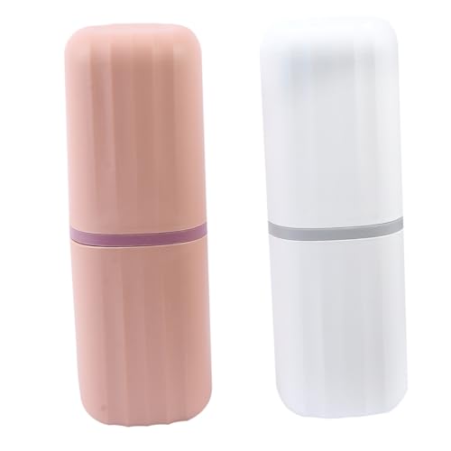 LRXIYODE 2 Stück Teiliges Zahnbürsten etui aus Langlebigem Kunststoff Kompakte Reise zahnputzbecher in Weiß und Rosa Leicht rutschfest Praktischer Zahnbürsten Zahnpasta Organizer für von LRXIYODE