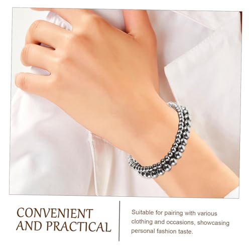 LRXIYODE 2 Stück Titanstahl Perlenarmband Kugeln Elastisches Damen Schmuckstück Langlebig Elegant Vielseitig Tägliches Armband Geschenk für Frauen und Mädchen von LRXIYODE