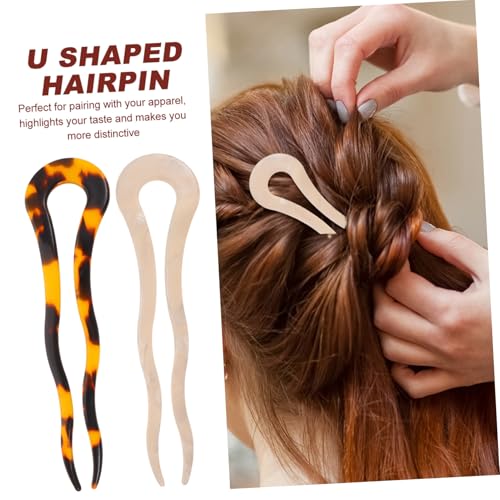 LRXIYODE 2 Stück U Förmige Haarnadeln aus Zelluloseacetat für Hochsteckfrisuren Französische Haarnadeln in Tiefdachshaar und Cremeweiß Haarstyling Zubehör für Damen bei Festen und Alltag von LRXIYODE