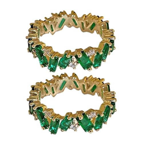 LRXIYODE 2 Stück Verstellbare Damenringe mit Grünem Zirkonia Leichter Schmuck für Geburtstag Hochzeit Muttertag Offene Fingerringe für Frauen Individuell Kombinierbar von LRXIYODE