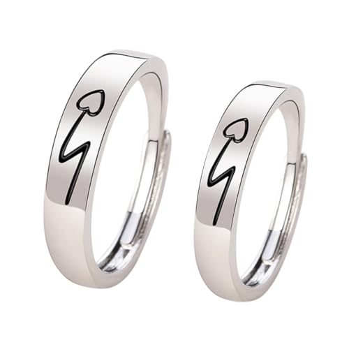 LRXIYODE 2 Stück Verstellbare Partner Ringe Herz Design Klassisch Leicht und Robust Einstellbare Schmuck Geschenkidee für Jahrestag Kleine Geschenke von LRXIYODE