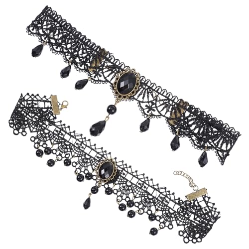 LRXIYODE 2 Stück Verstellbare Spitzenkette Schwarz Punk Gothic Choker Damen Stilvolle Halsketten für Party Hochzeit Karneval Geschenkidee von LRXIYODE