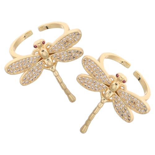 LRXIYODE 2 Stück Verstellbarer Libellen Offener Ring Kupfer Gold Überzogen Zirkonia Damen Vintage Schmuck Für Alltag Party Hochzeitsfeier von LRXIYODE