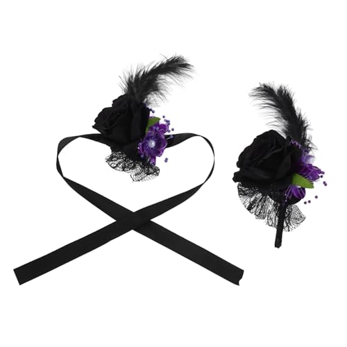 LRXIYODE 2stücke Handgelenkblumen Corsage Blumenarmband Für Halloween Schwarz Künstliche Blumen Hochzeit Braut Abschlussball Modisches Handgelenk-dekoration von LRXIYODE