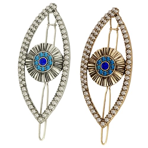 LRXIYODE 2 Stück Vintage Haarklammern mit Strasssteinen Böser Auge Design Haarschmuck für Frauen Dekorative Haarspangen in Antik Gold und Silber Elegant für Party Hochzeit und Alltag von LRXIYODE